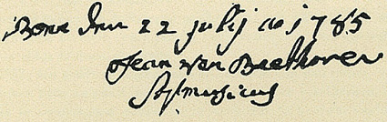 Signature of Johann van Beethoven - 1785...